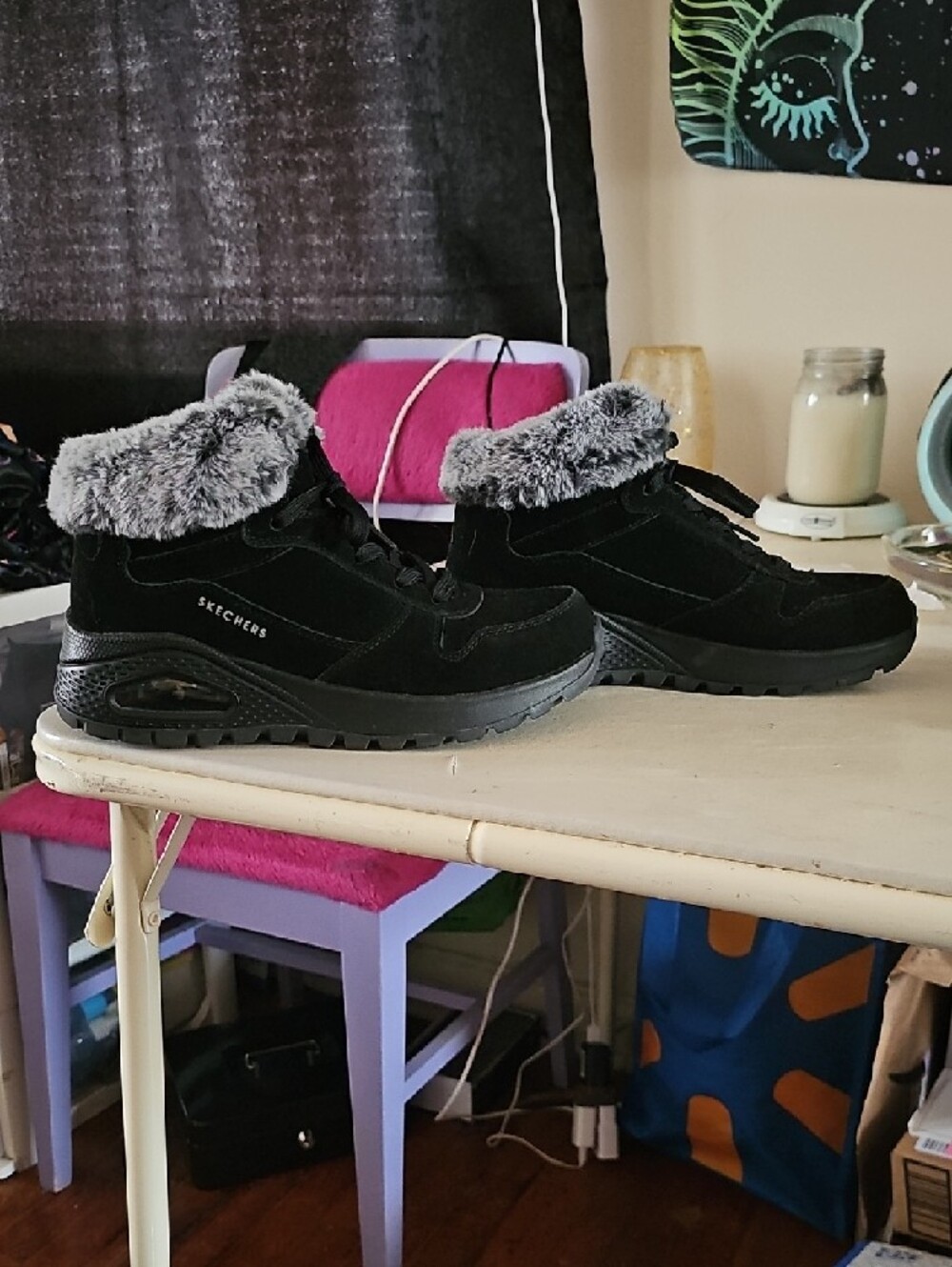 Skechers Black Faux-Fur Trim Lace-Up Winter Boot - Picture 6 of 10
